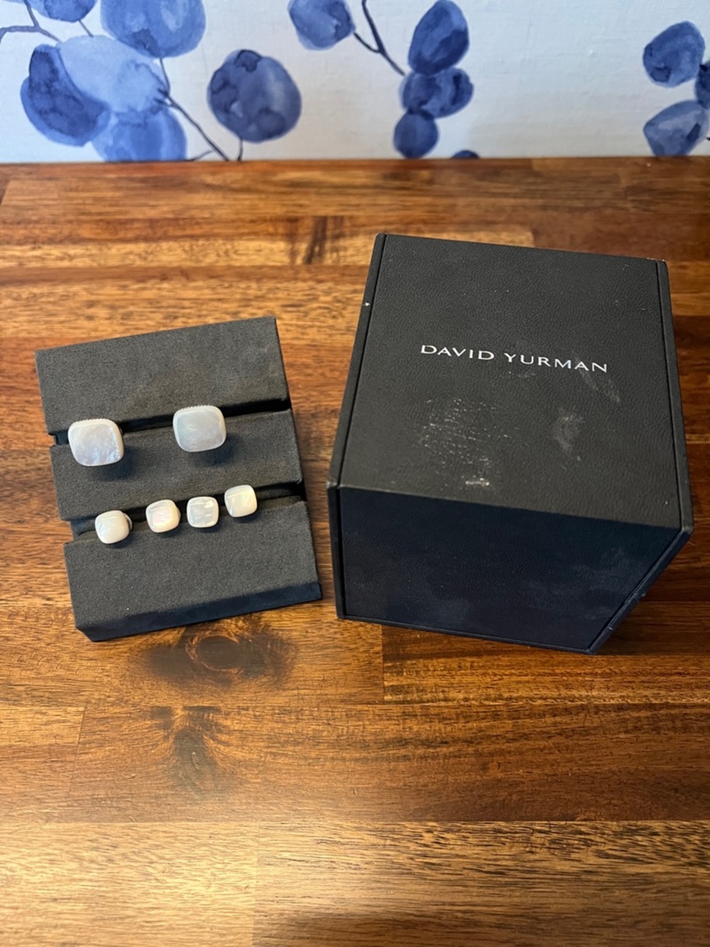 David Yurman Streamline Mother of Pearl silver Tuxedo studs and Cufflinks set